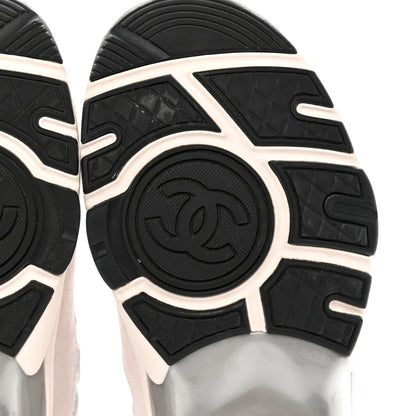 Chanel Nylon Calfskin Suede Womens CC Sneakers 36 Grey White 6 of 9