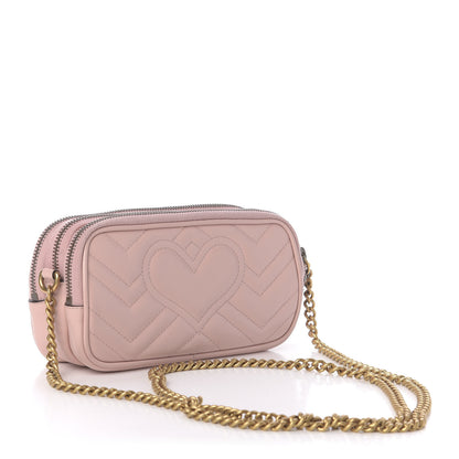 Gucci Calfskin Matelasse Mini GG Marmont Chain Crossbody Bag Perfect Pink 3 of 12