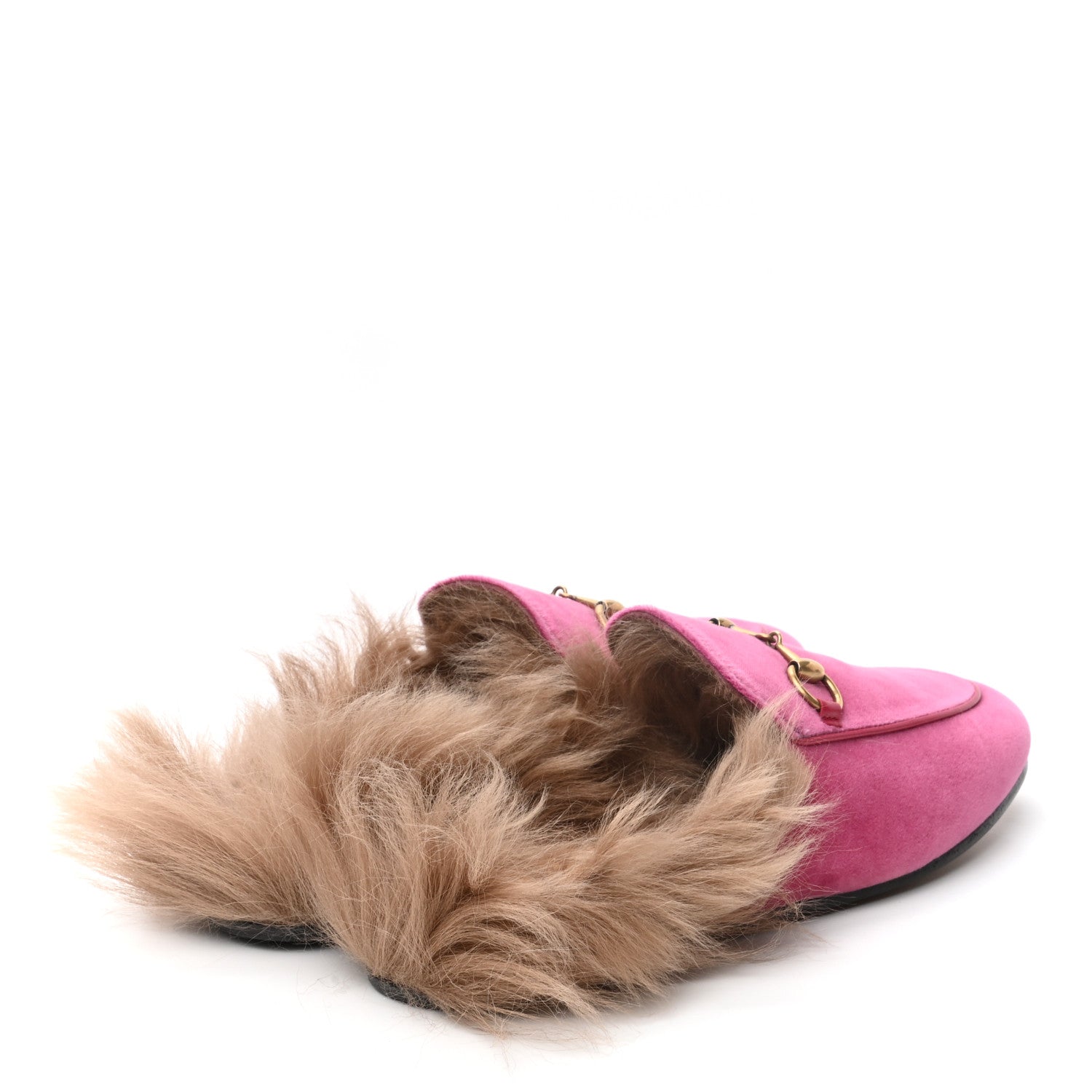 Gucci Velvet Fur Womens Princetown Slippers 35.5 Raspberry Rose 4 of 7