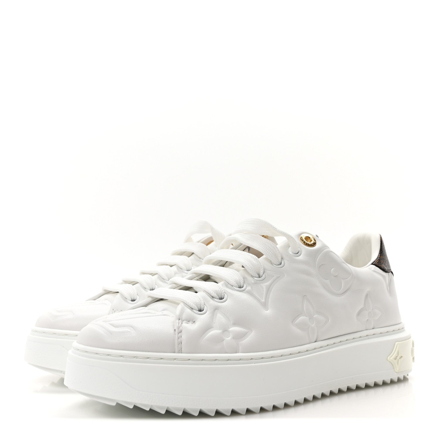 Louis Vuitton Lambskin Embossed Monogram Uniformes Time Out Sneakers 39.5 White 4 of 8