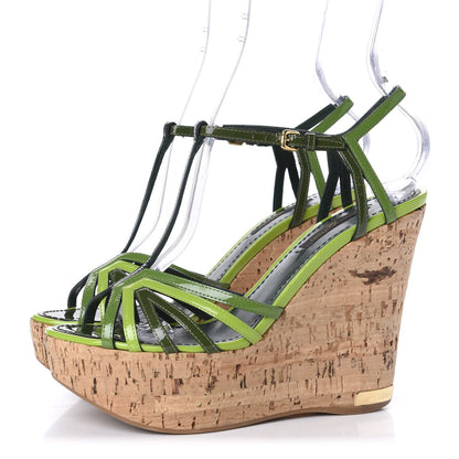 Louis Vuitton Patent Cork Summertime Wedges 36 Green 3 of 8