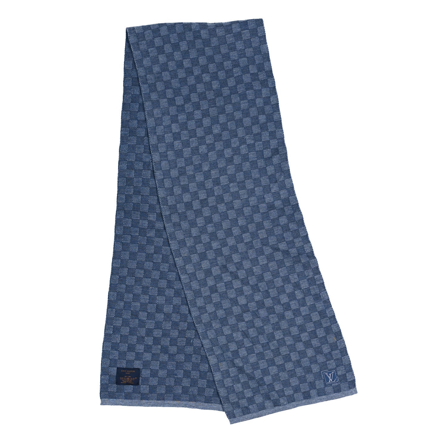 Louis Vuitton Wool Petit Damier Graphite Scarf Light Blue 2 of 3