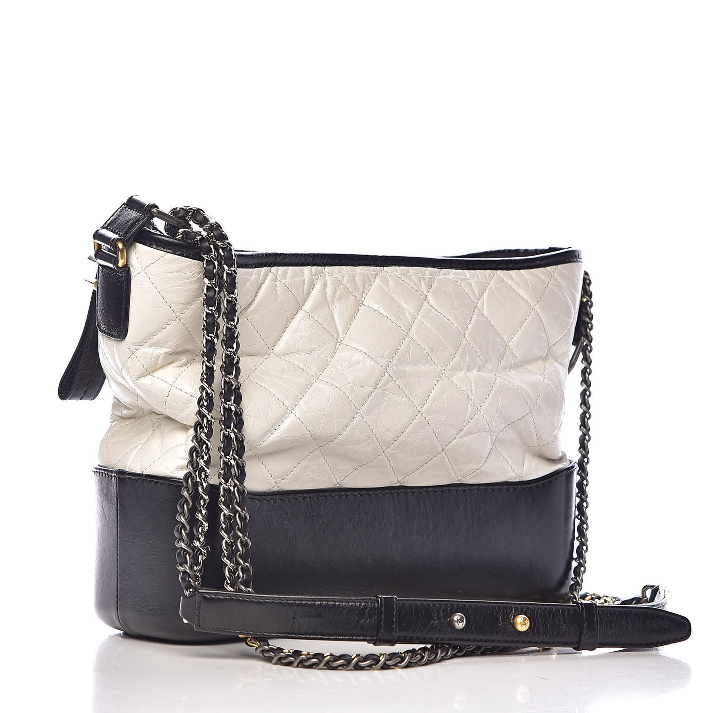 Aged Calfskin Quilted Medium Gabrielle Hobo Black White