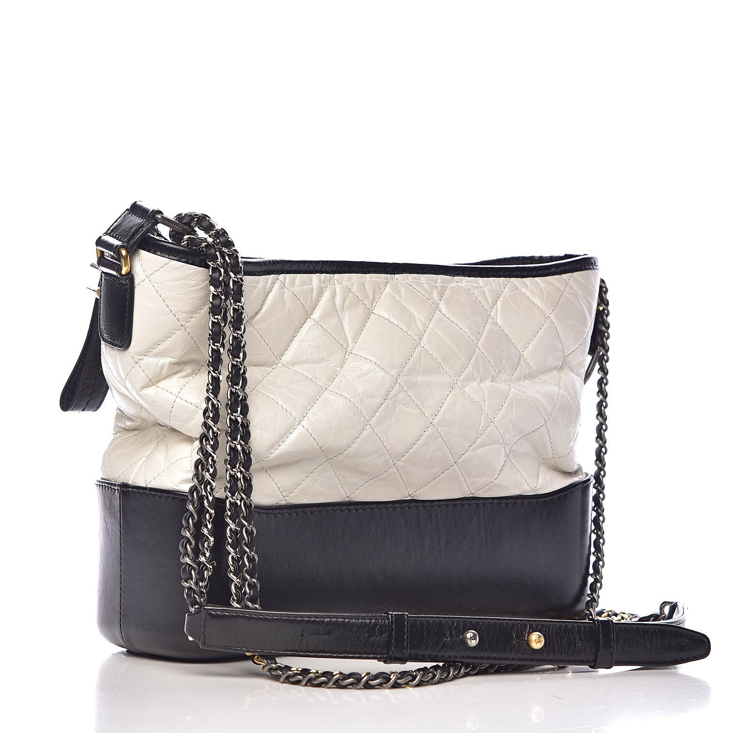 Chanel Aged Calfskin Quilted Medium Gabrielle Hobo Black White 3 of 13