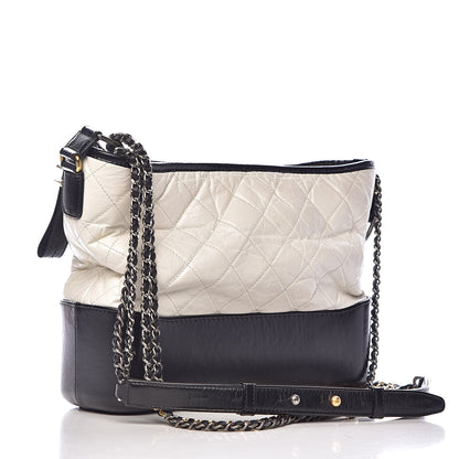 Chanel Aged Calfskin Quilted Medium Gabrielle Hobo Black White 3 of 13