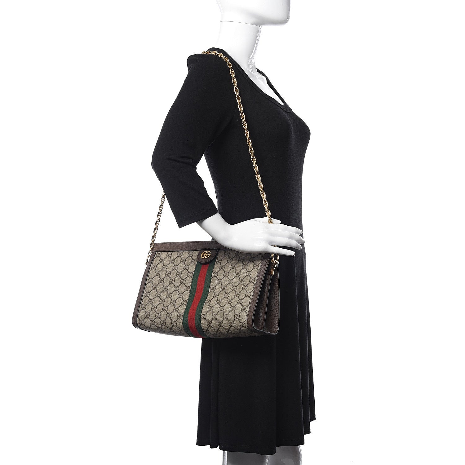 Gucci GG Supreme Monogram Web Medium Ophidia Chain Shoulder Bag Brown 2 of 11
