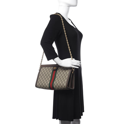 Gucci GG Supreme Monogram Web Medium Ophidia Chain Shoulder Bag Brown 2 of 11