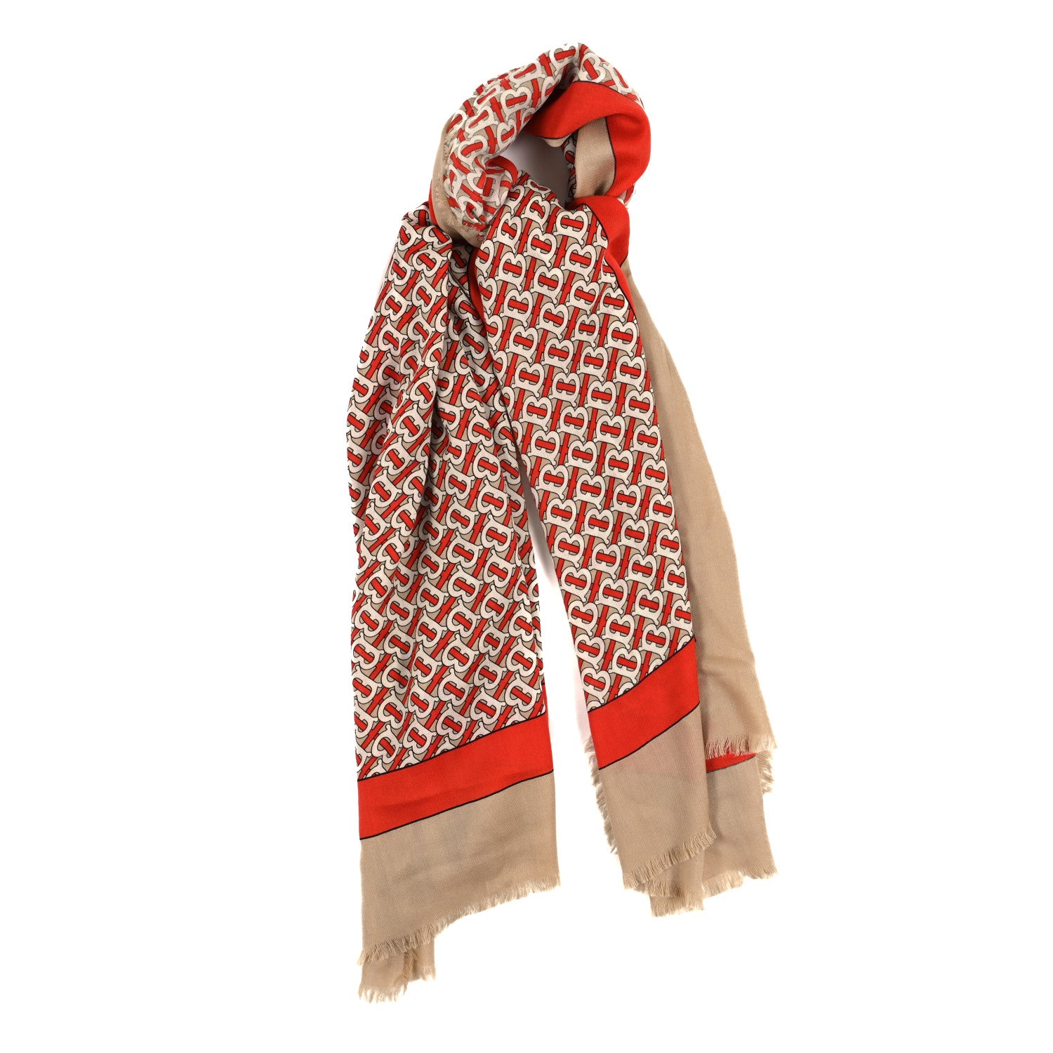 Burberry Wool Silk TB Print Scarf Vermillion 1 of 4