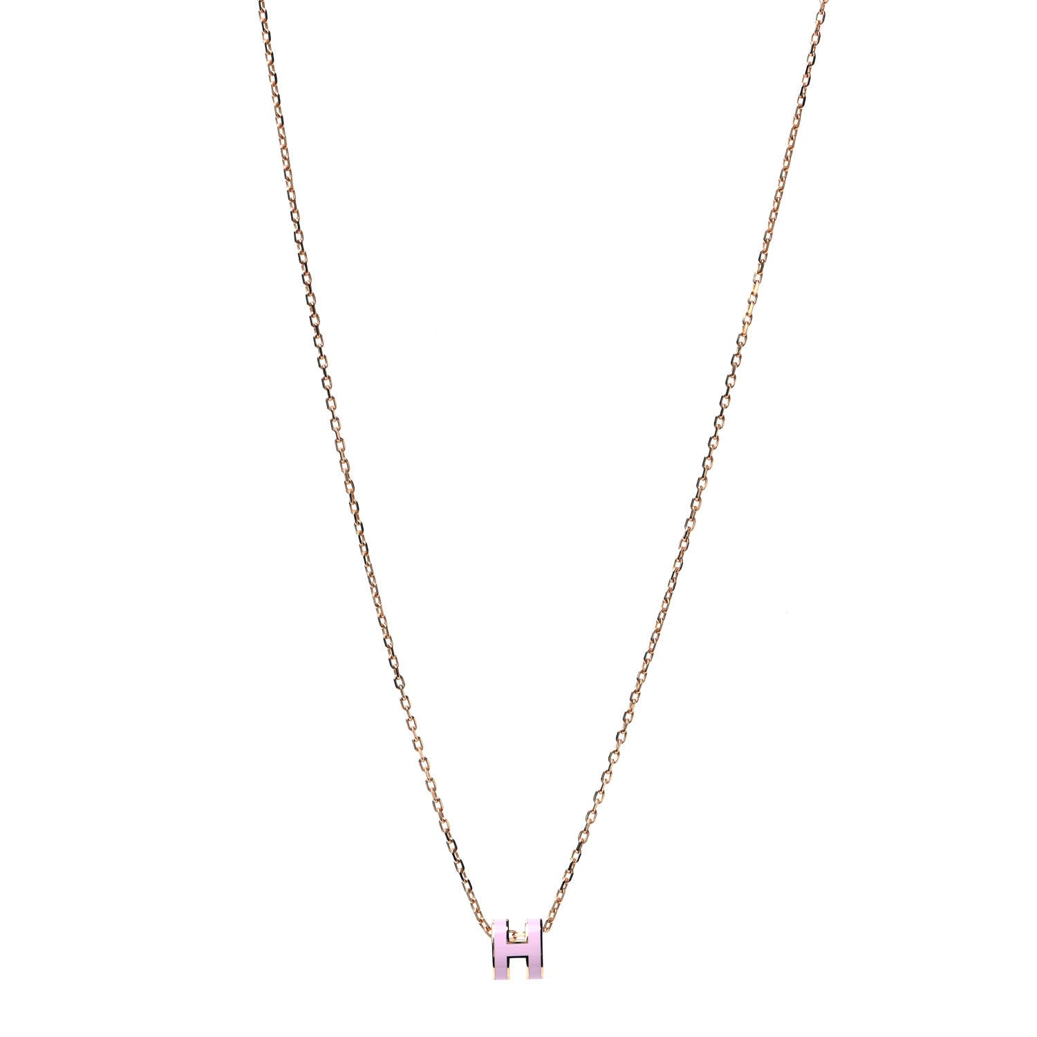 Hermes Lacquered Gold Mini Pop H Pendant Necklace Rose Dragee 1 of 4