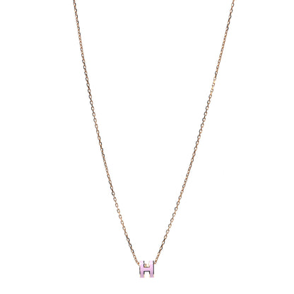 Hermes Lacquered Gold Mini Pop H Pendant Necklace Rose Dragee 1 of 4