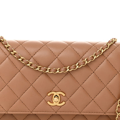 Chanel Lambskin Quilted CC Pearl Crush Wallet on Chain WOC Beige 9 of 13
