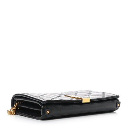 Saint Laurent Lambskin Diamond Quilted Becky Chain Wallet Black 4 of 10