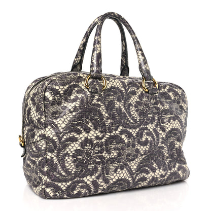 Prada Cervo Lux Print Lace Bauletto Bag Talco 3 of 10