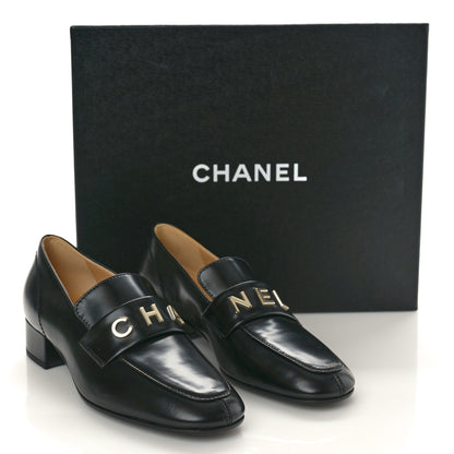 Chanel Shiny Calfskin Logo Loafers 36 Black 10 of 10
