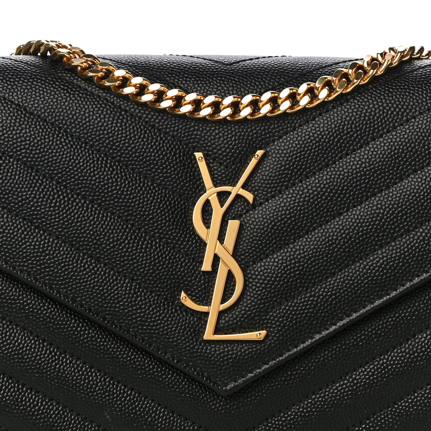 Saint Laurent Grain De Poudre Matelasse Chevron Monogram Chain Wallet Black 7 of 10