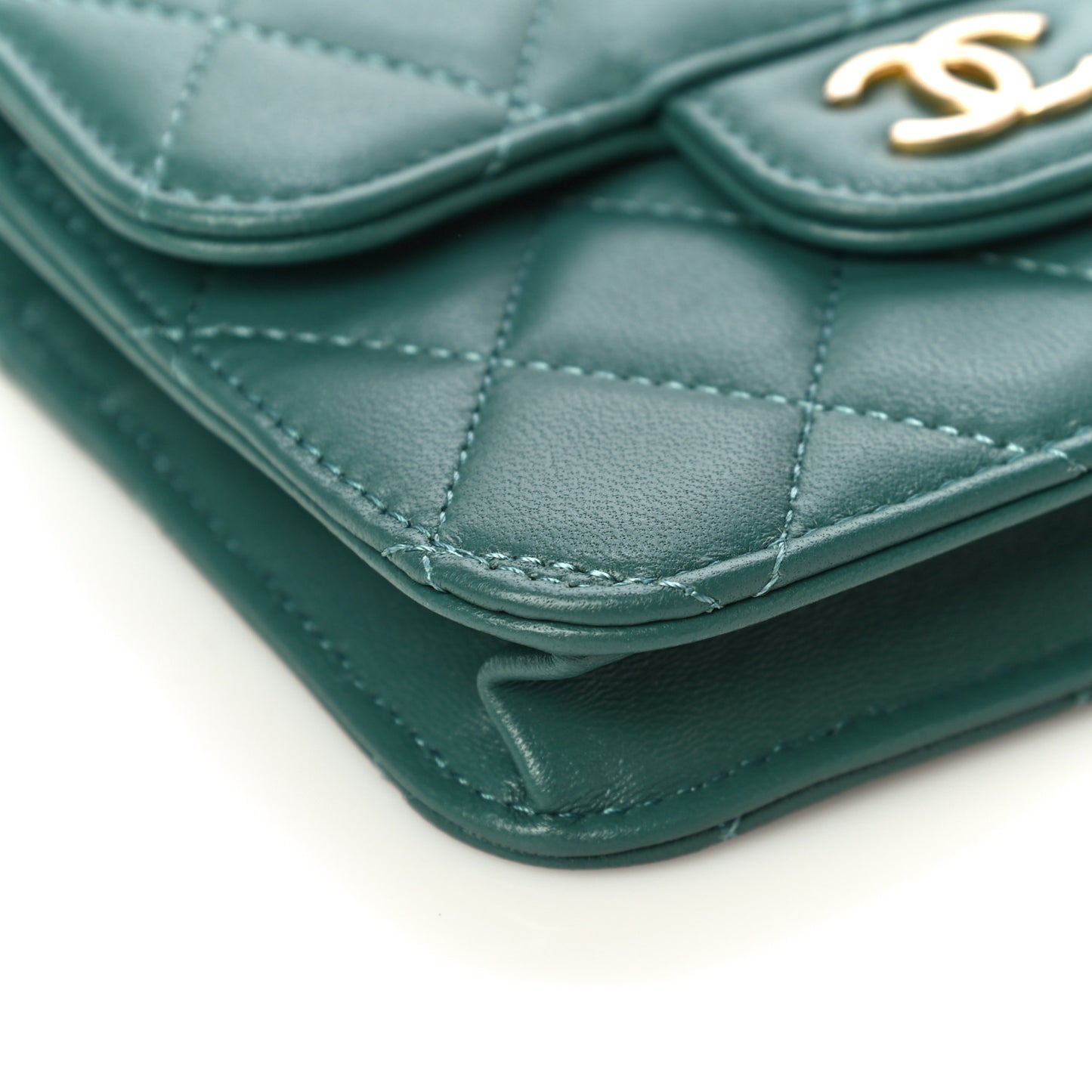 Lambskin Quilted Top Handle Flap Coin Purse With Chain Green