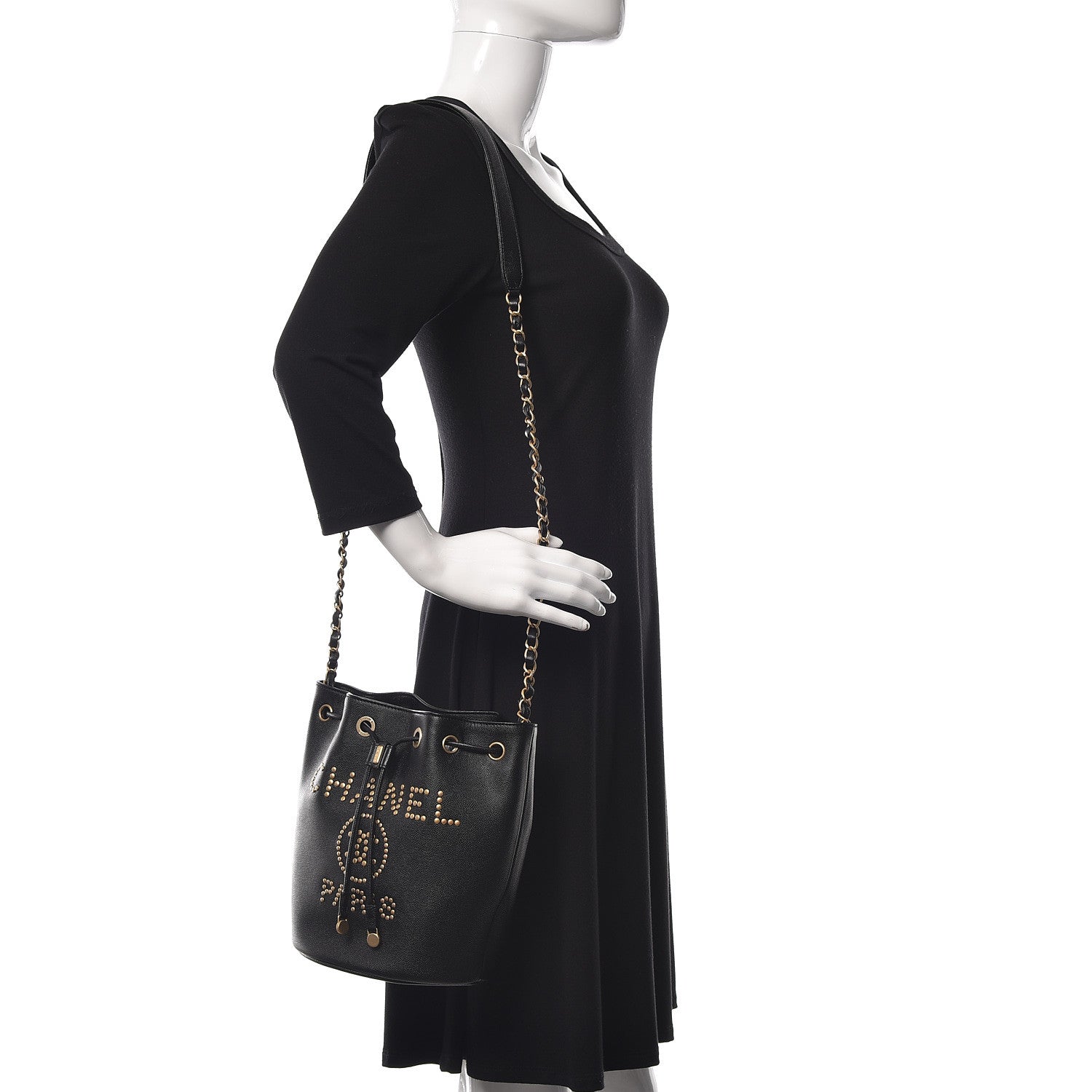 Chanel Caviar Deauville Drawstring Bucket Bag Black 2 of 10