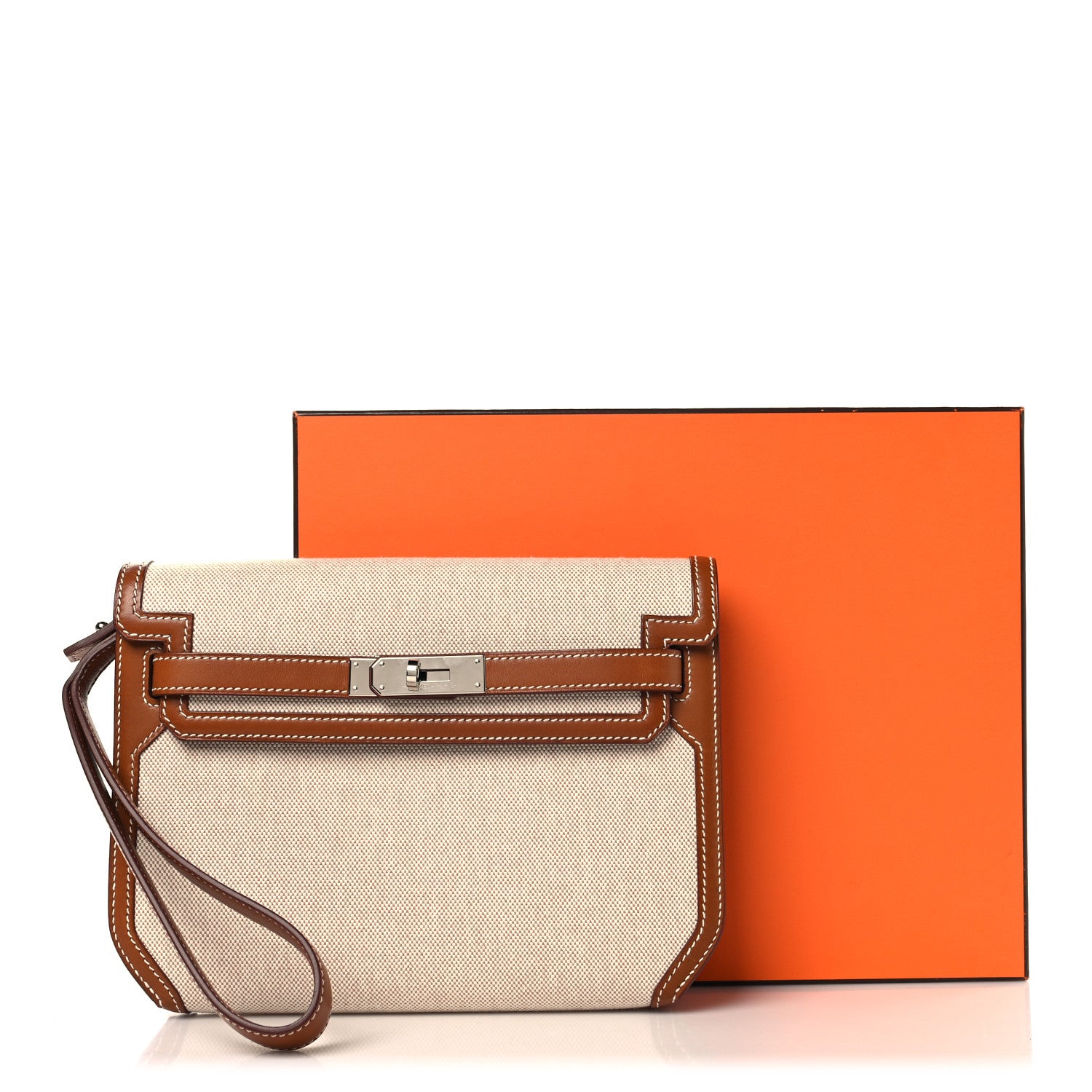 Hermes Toile H Barenia Kelly Depeches 25 Pouch Ecru Beige Fauve 12 of 12