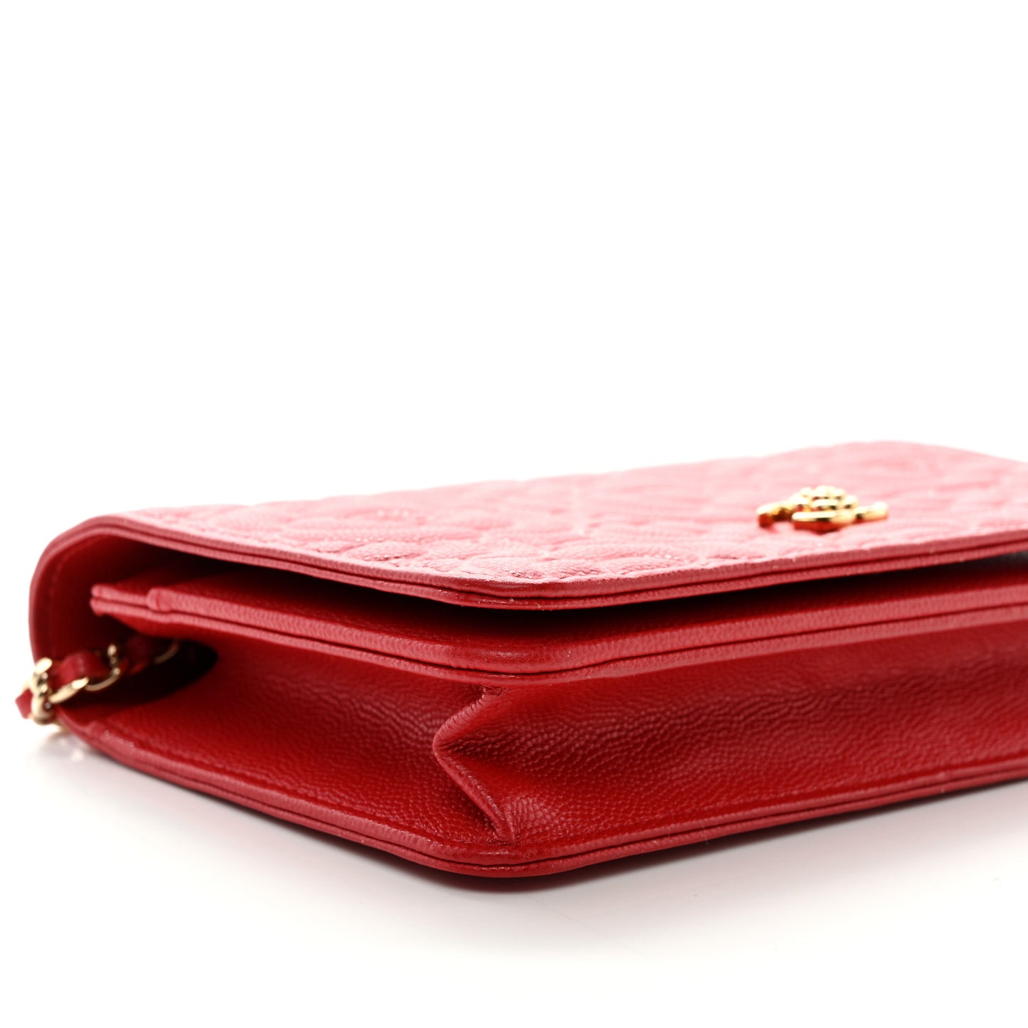 Caviar Camellia Embossed Wallet On Chain WOC Red