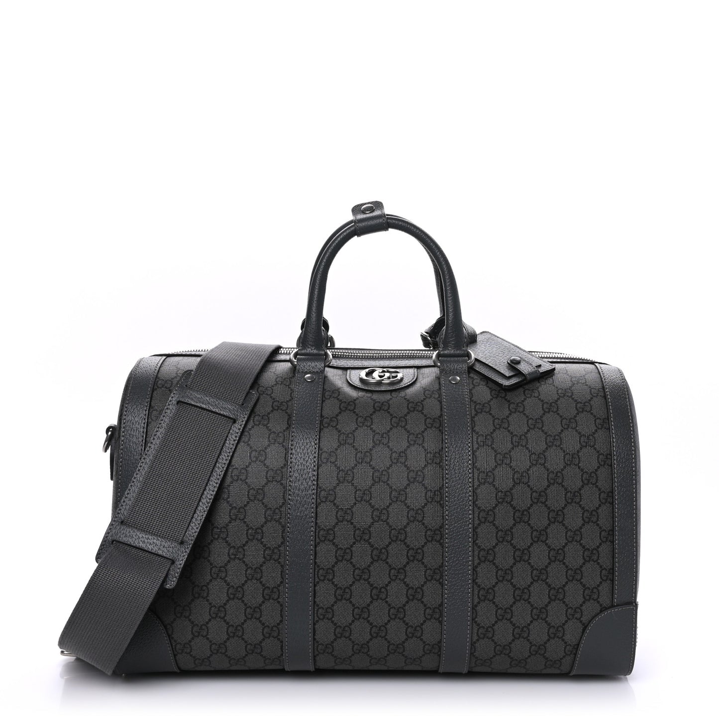 GG Supreme Monogram Textured Dollar Calfskin Medium Savoy Duffle Bag Grey Black Graphite Grey