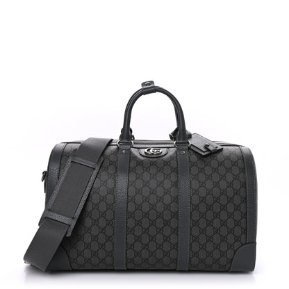 Gucci GG Supreme Monogram Textured Dollar Calfskin Medium Savoy Duffle Bag Grey Black Graphite Grey 1 of 10