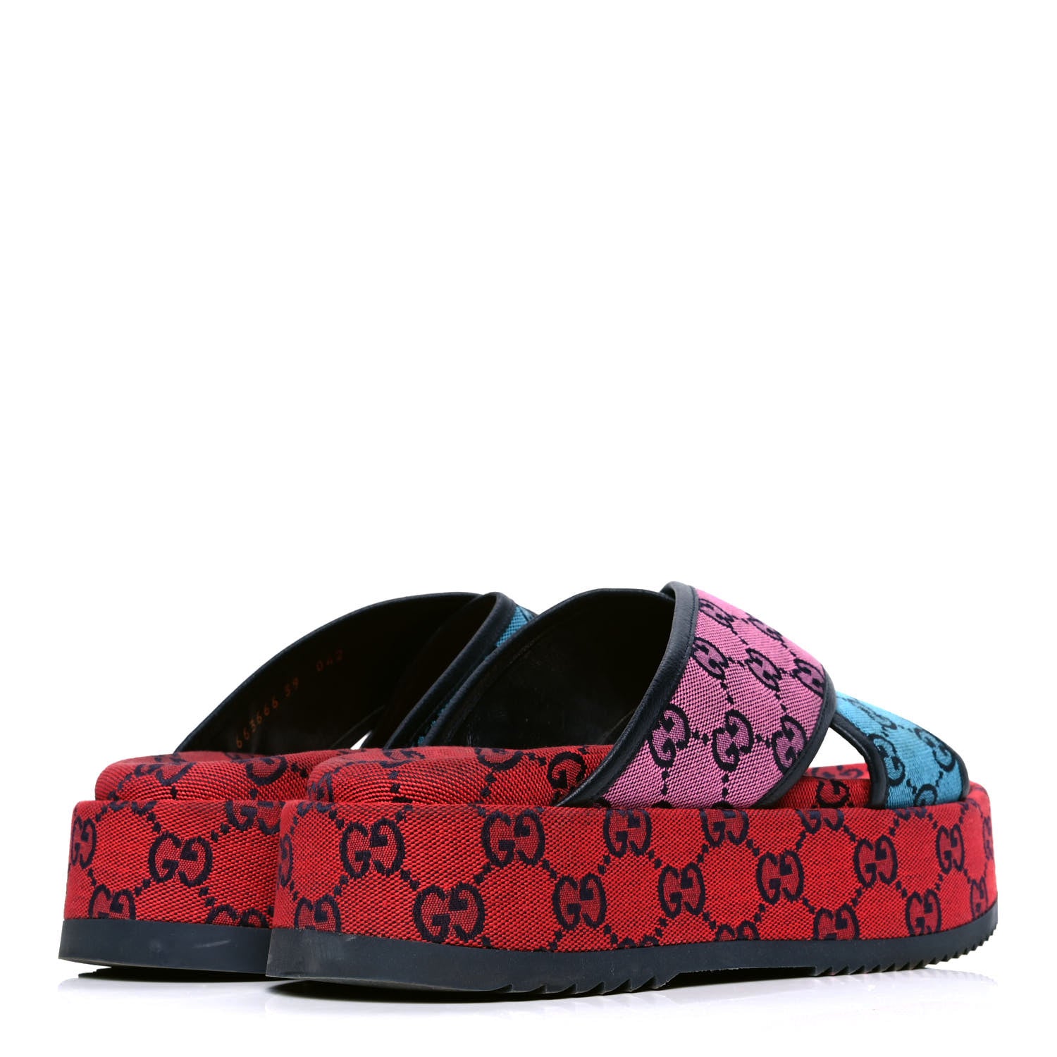 Gucci Monogram Multicolor Criss Cross Platform Slide Sandals 39 Light Blue Blue Pink Red 4 of 5