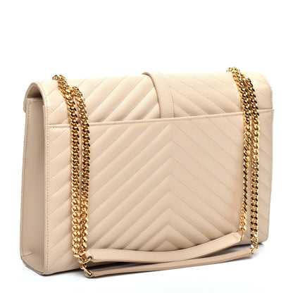 Saint Laurent Grain De Poudre Matelasse Chevron Large Monogram Satchel Nude Powder 3 of 10