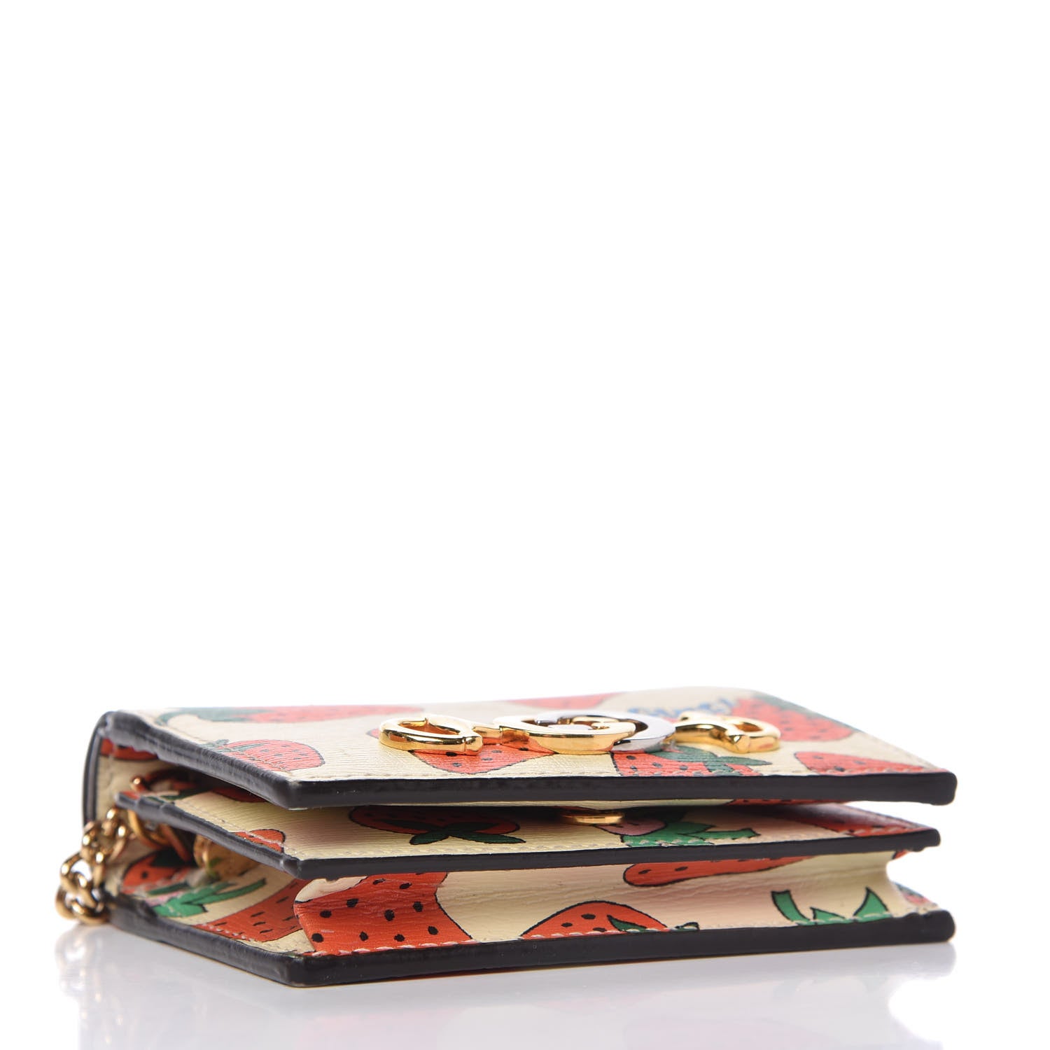 Gucci Calfskin Strawberry Print Zumi Chain Card Case Wallet Ivory Red 4 of 7
