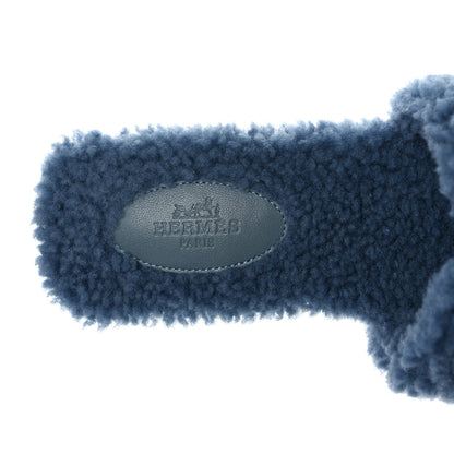 Hermes Woolskin Oran Sandals 38.5 Bleu 7 of 11