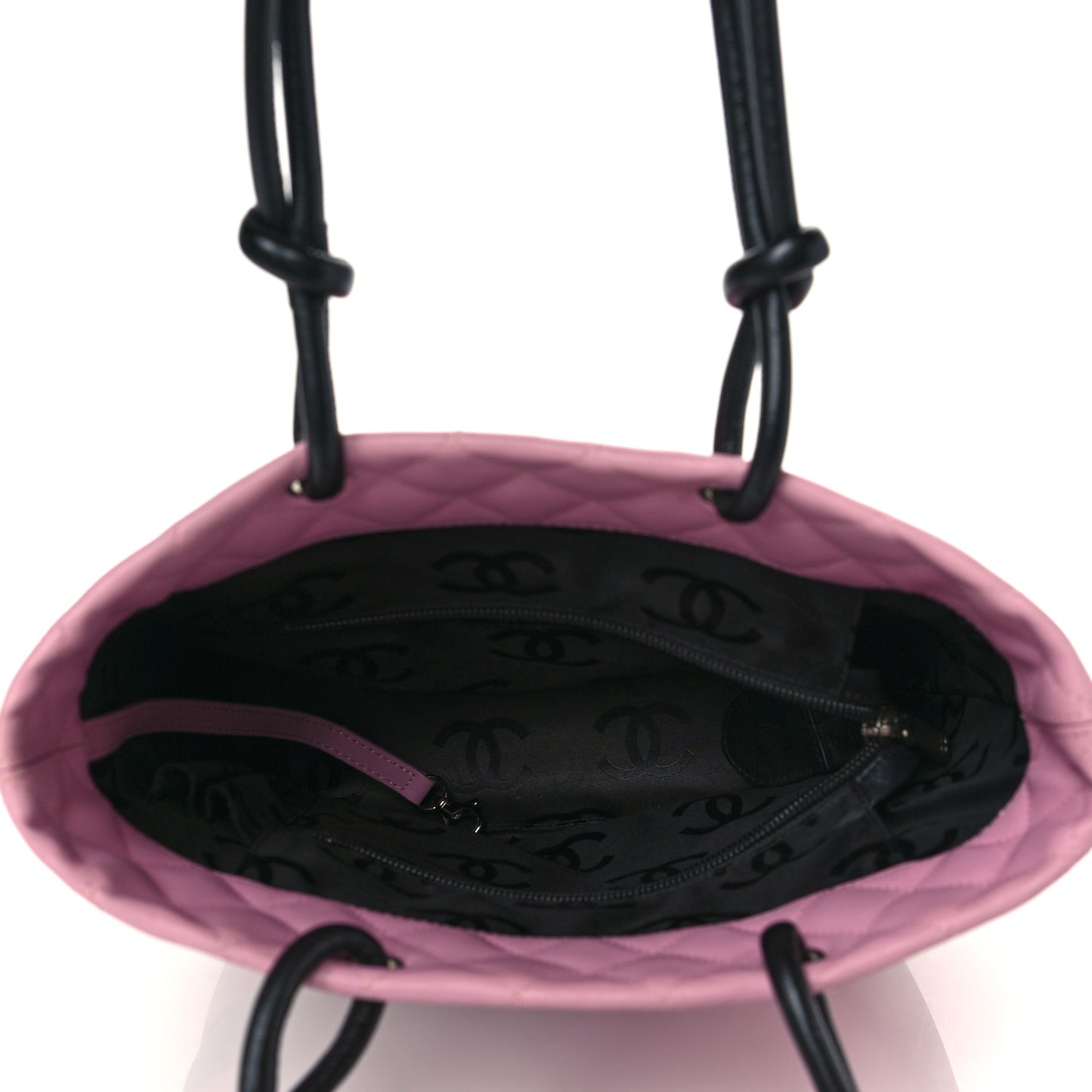 Calfskin Quilted Medium Cambon Tote Pink Black