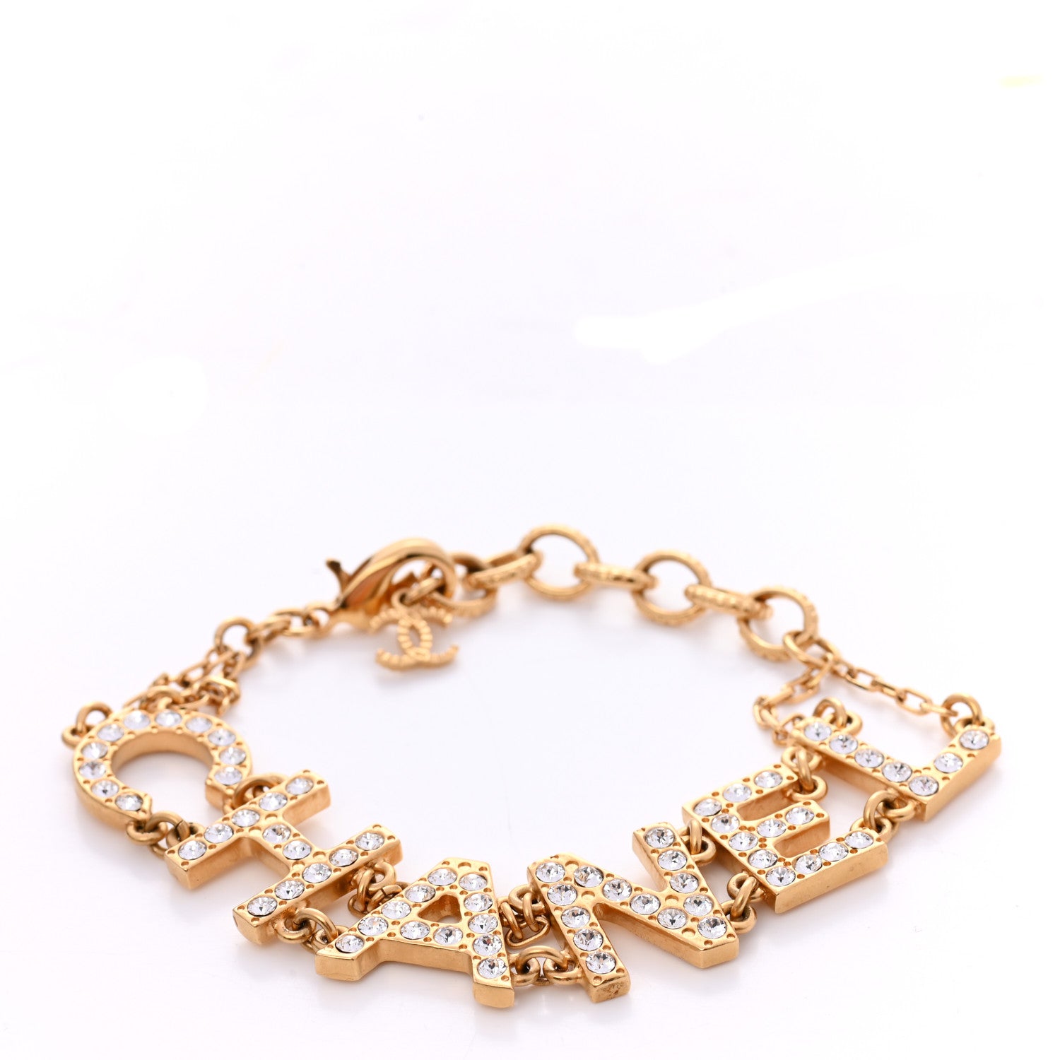 Chanel Metal Crystal 90's Icon Logo Bracelet Gold 1 of 5