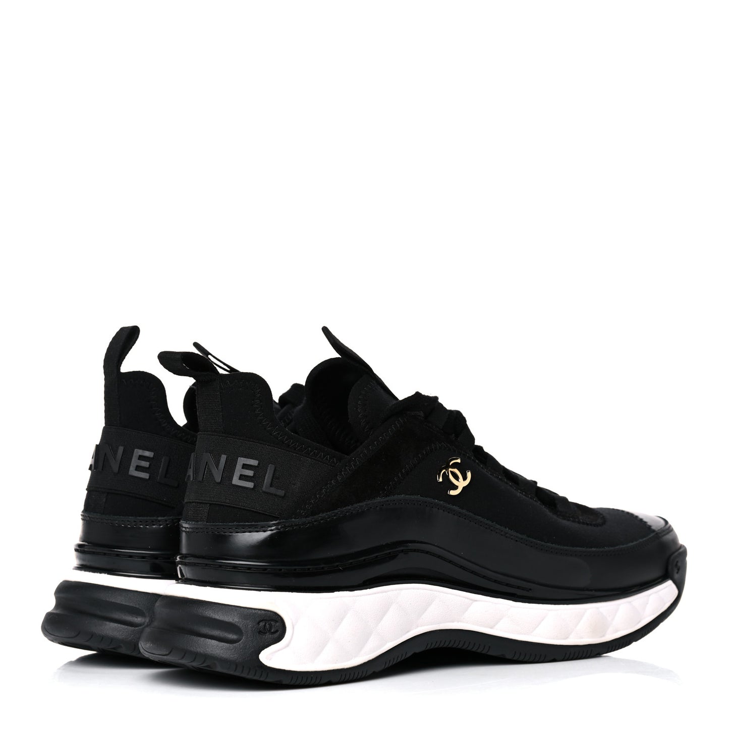 Velvet Calfskin Mixed Fibers CC Sneakers 38.5 Black