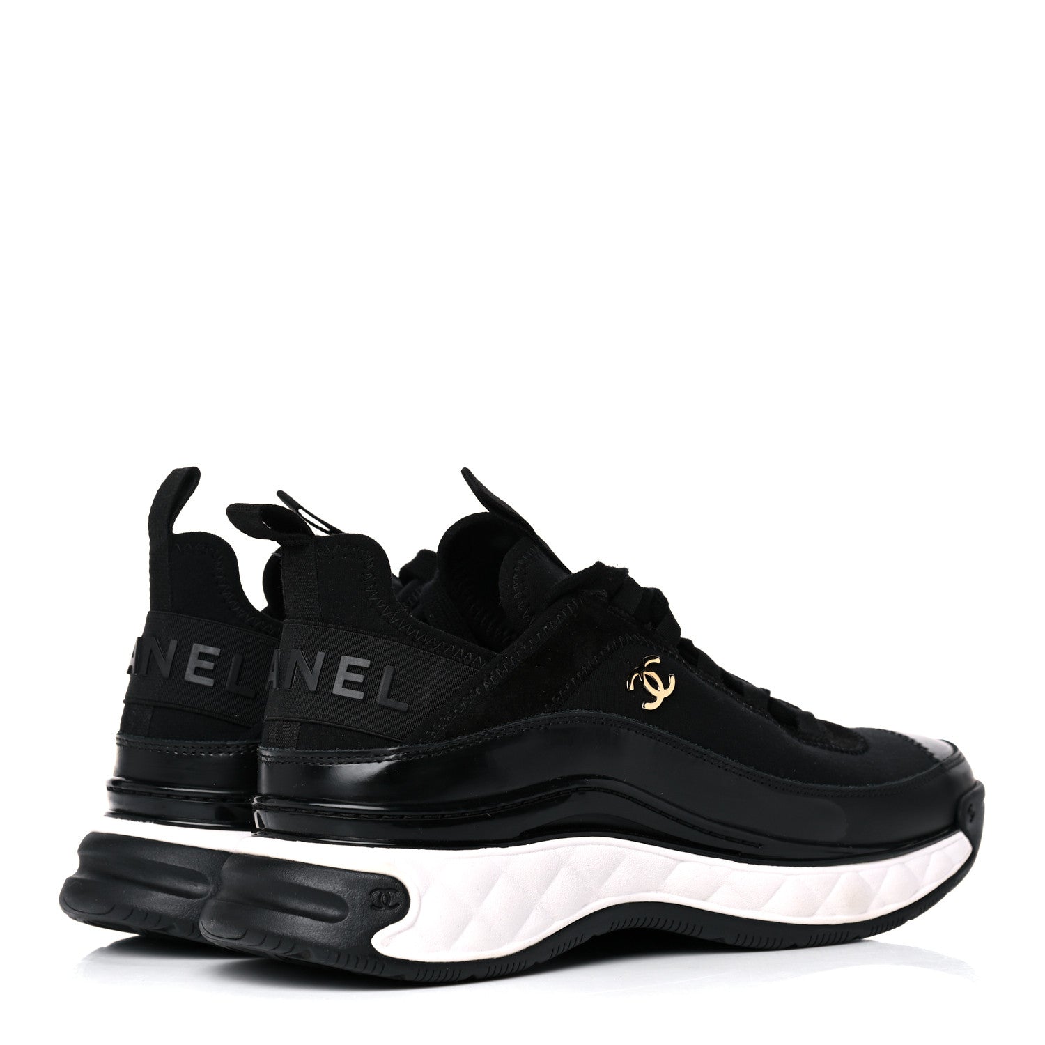 Chanel Velvet Calfskin Mixed Fibers CC Sneakers 38.5 Black 4 of 10