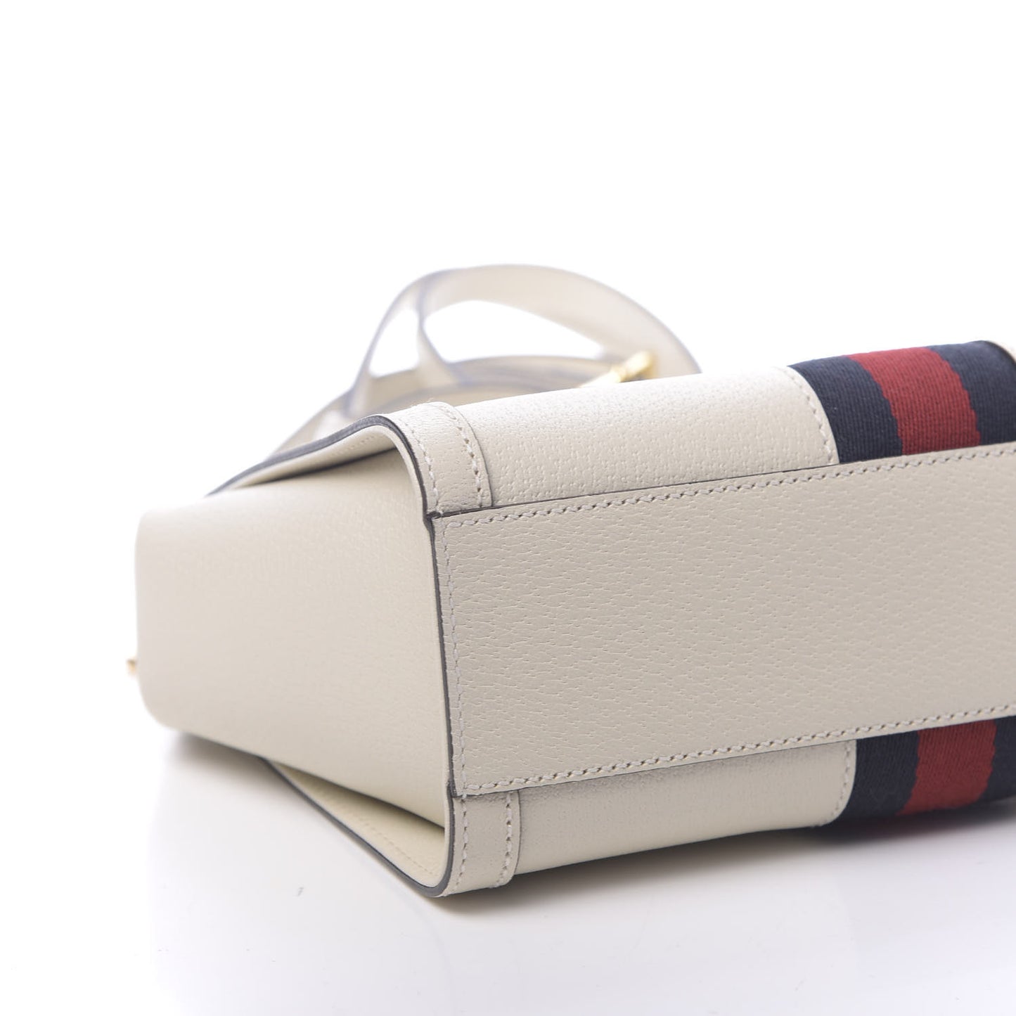 Textured Calfskin Web Small Ophidia Tote Bag Mystic White