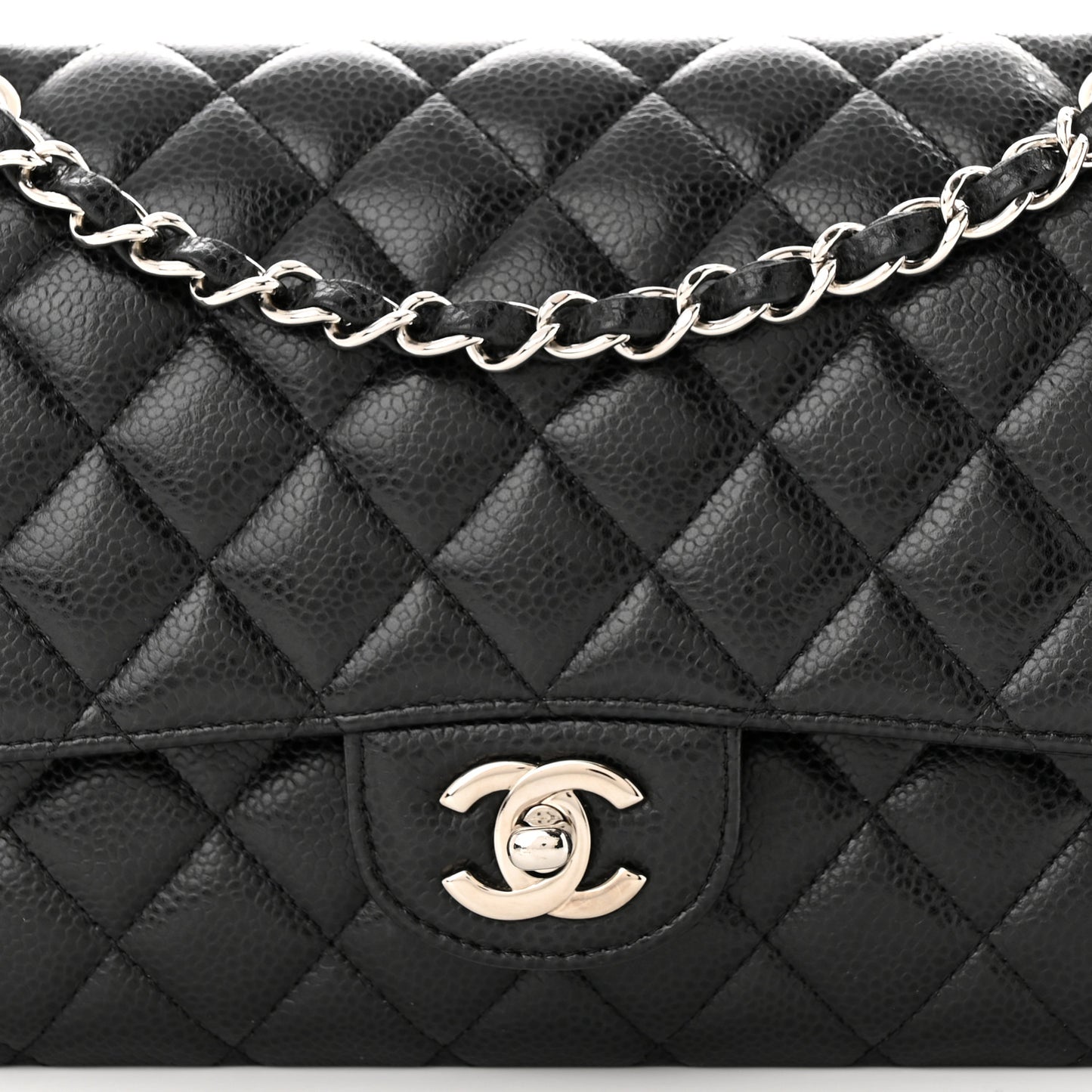 Caviar Quilted Medium Double Flap Black