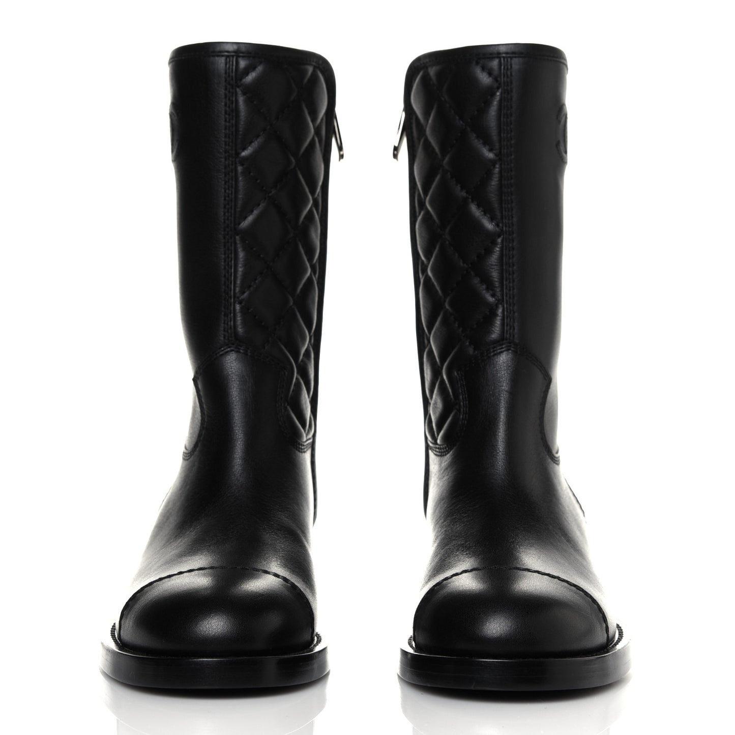 Calfskin Quilted CC Logo Mid Calf Boots 36.5 Black