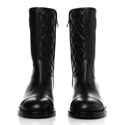 Chanel Calfskin Quilted CC Logo Mid Calf Boots 36.5 Black 2 of 6