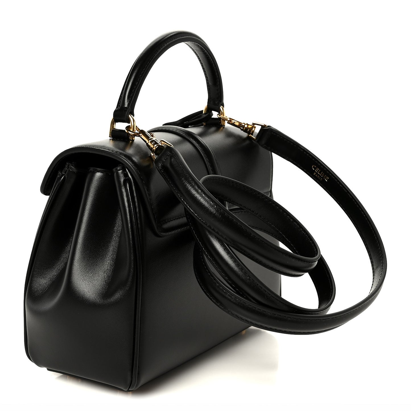 Satinated Calfskin Mini 16 Top Handle Bag Black