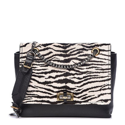 Lanvin Pony Hair Calfskin Zebra Print Medium Happy Shoulder Bag Black White 1 of 16