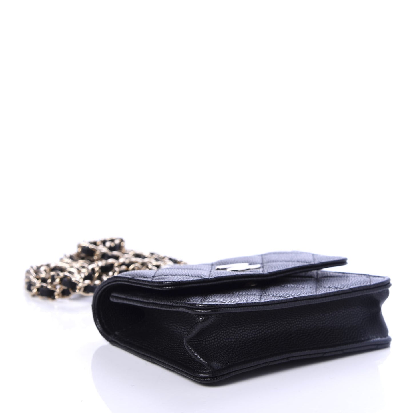 Caviar Quilted Mini Pearl On Top Coin Purse With Chain Black