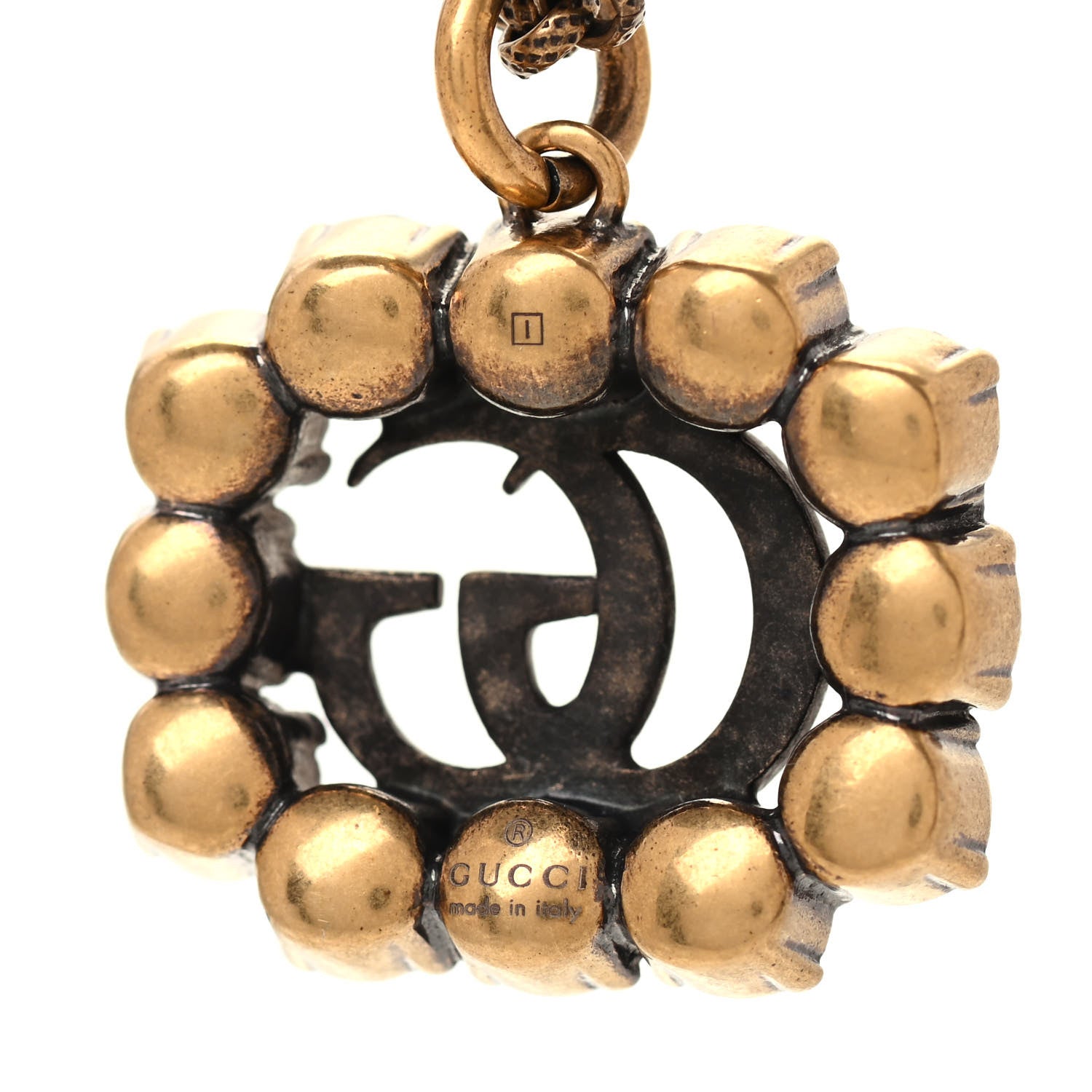 Gucci Crystal Embellished Double G Necklace Aged Gold Red 4 of 4