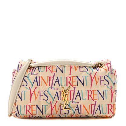Saint Laurent Silk Carre Rive Gauche Print Patchwork Monogram Medium Jamie Multicolor White 1 of 10