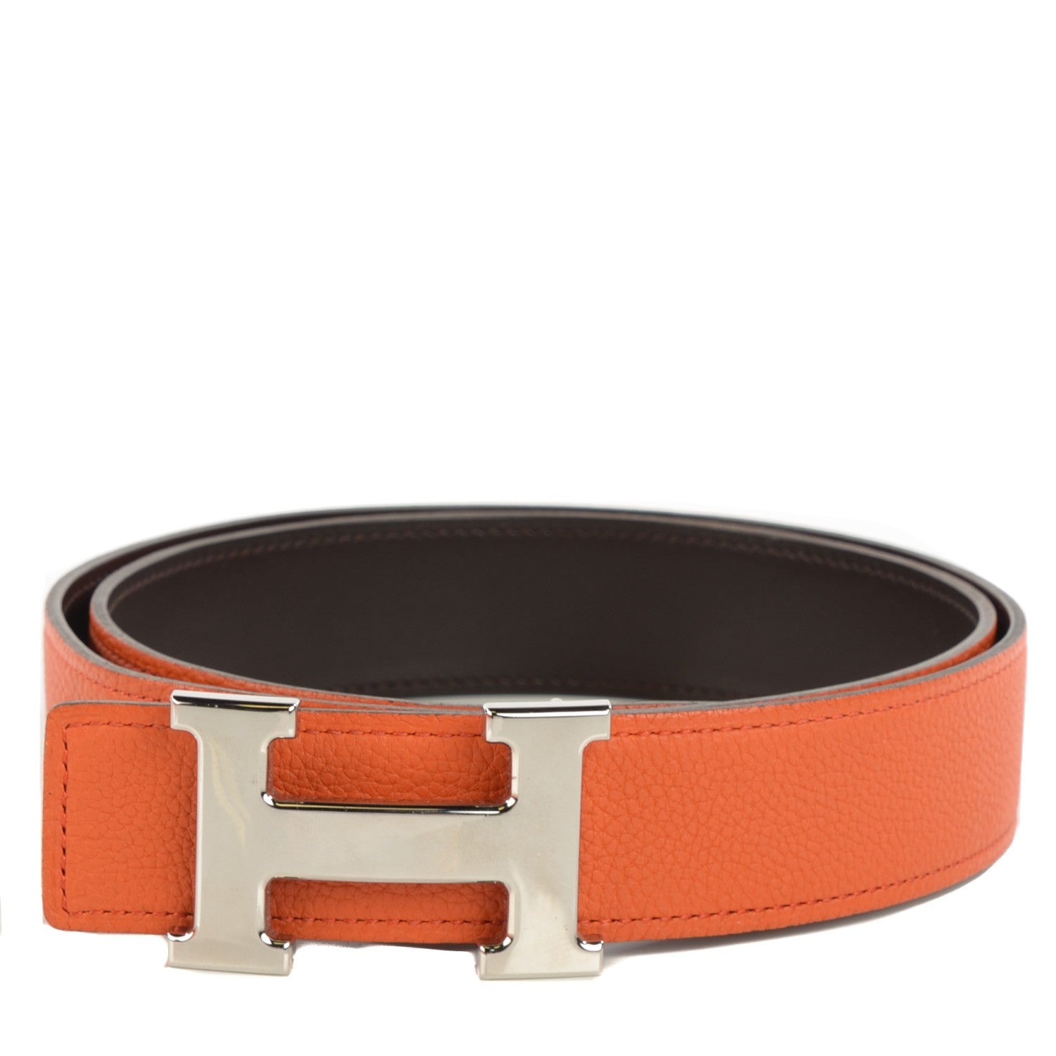 Hermes Togo Box 32mm H Belt 90 Orange Chocolate 1 of 8