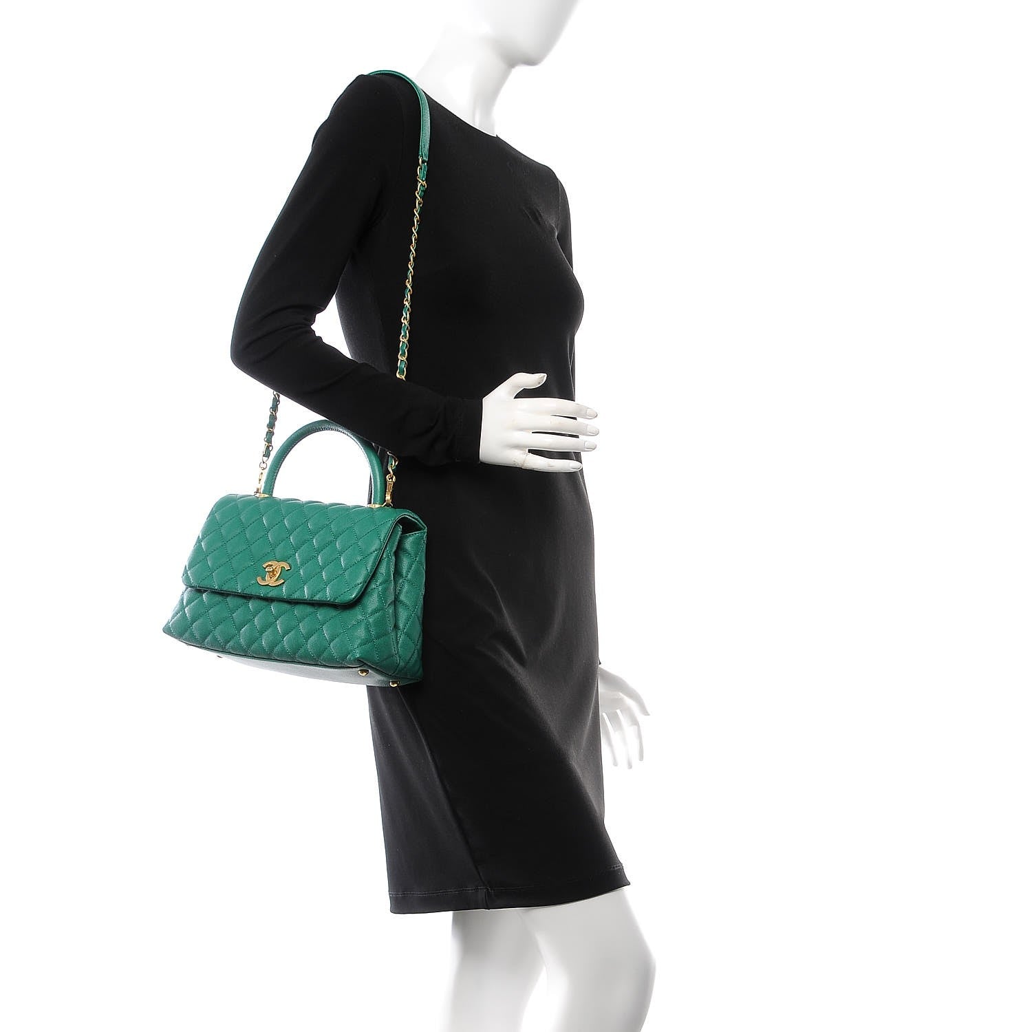 Chanel Caviar Quilted Small Coco Handle Flap Green 4 of 26