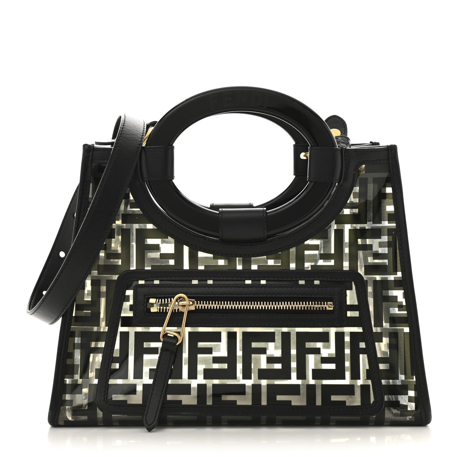 Fendi TPU FF Vitello Century Plexiglass Small Runaway Shopper Tote Black 1 of 11