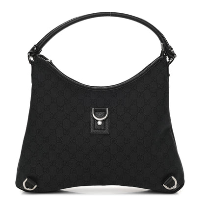 Gucci Denim Monogram Abbey D Ring Hobo Black 1 of 10