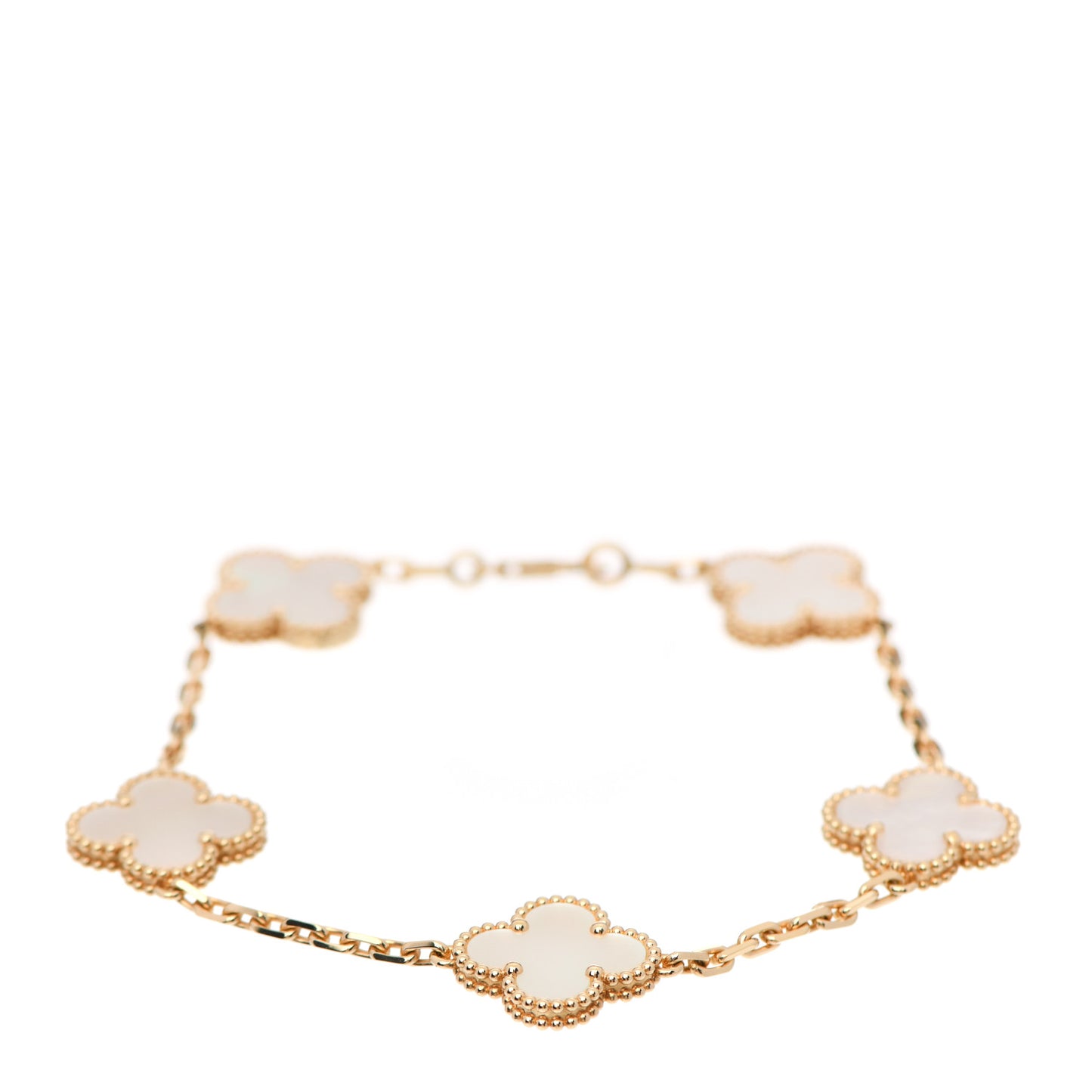 18K Yellow Gold Mother of Pearl 5 Motifs Vintage Alhambra Bracelet