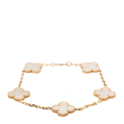 Van Cleef & Arpels 18K Yellow Gold Mother of Pearl 5 Motifs Vintage Alhambra Bracelet 1 of 5