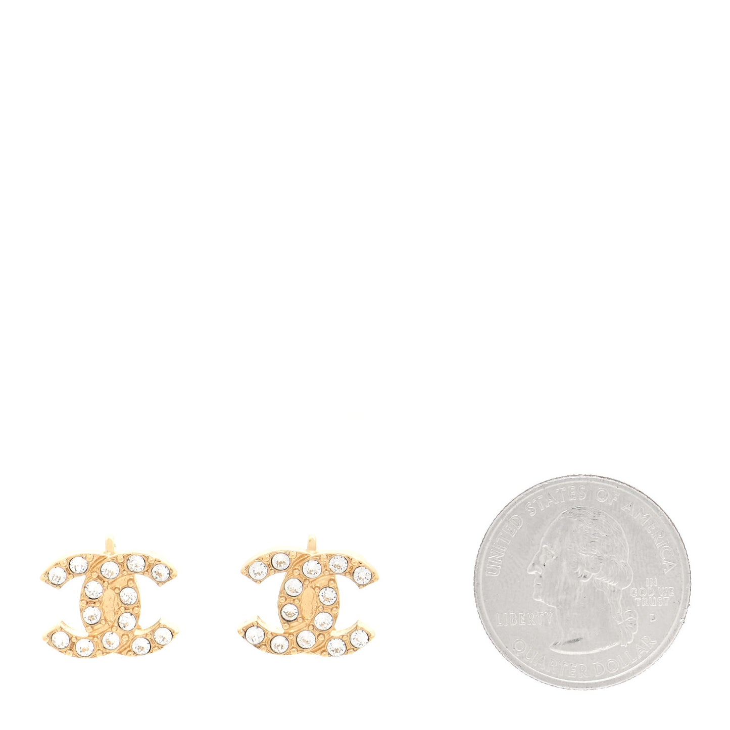 Crystal Studded CC Clip On Earrings Gold