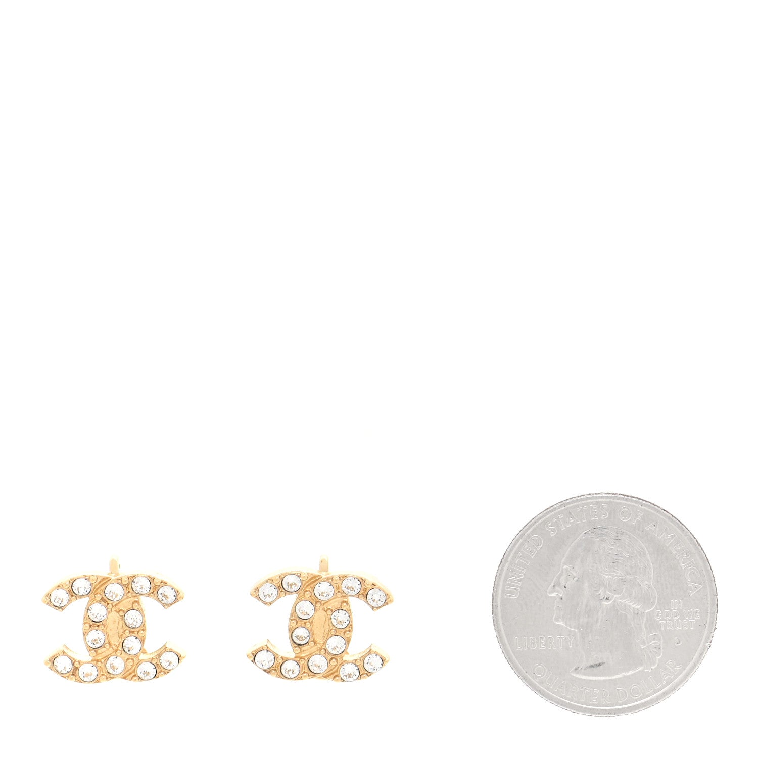 Chanel Crystal Studded CC Clip On Earrings Gold 2 of 5